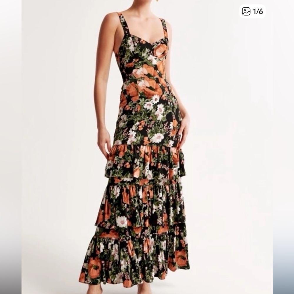 Abercrombie Ruffle Tiered Maxi Dress - Black Floral